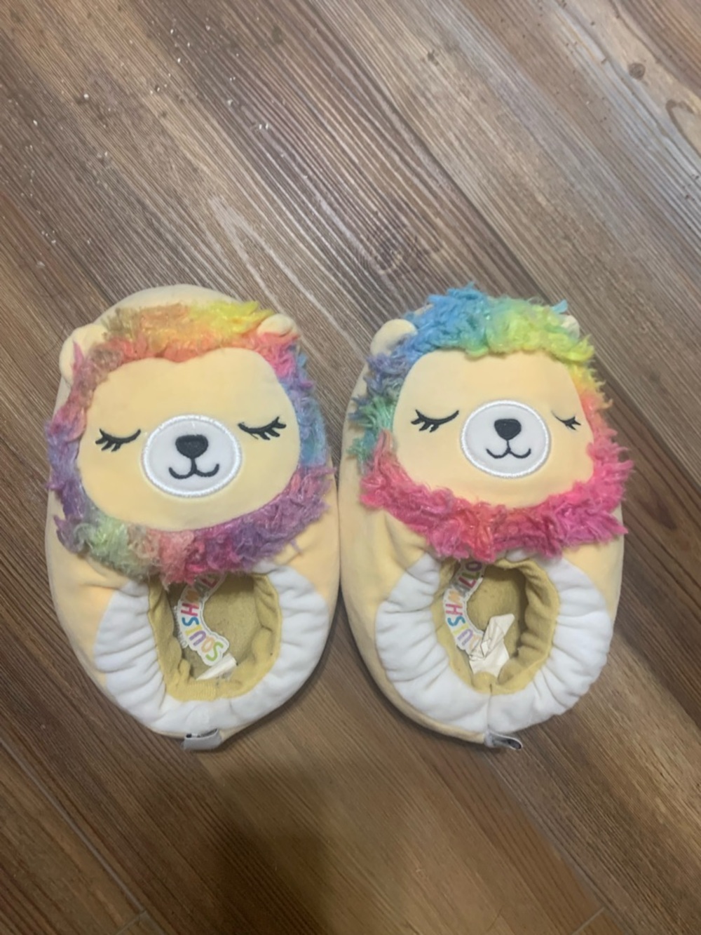 Rainbow Lion Plush Baby Slippers - Yellow
